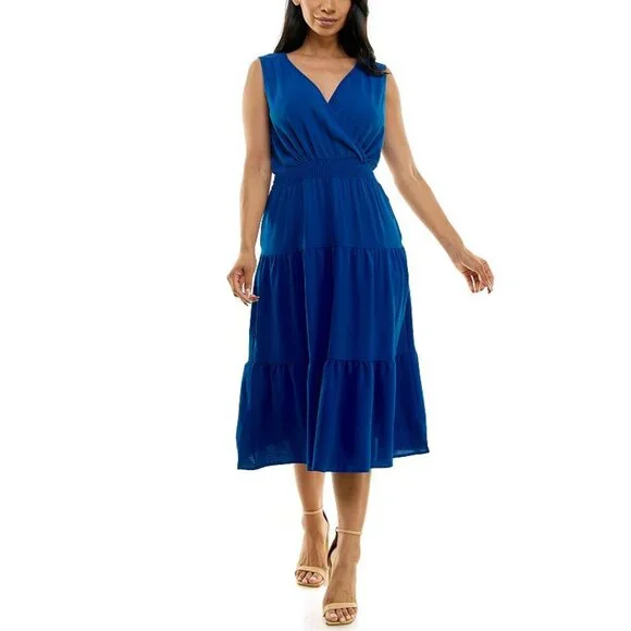 Nina Leonard Women's Tiered Midi Smock Dress, Blue, X-Large